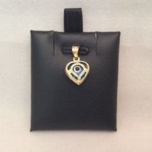 14k Real Yellow gold Heart Evil Eye Pendant Charm Good Luck